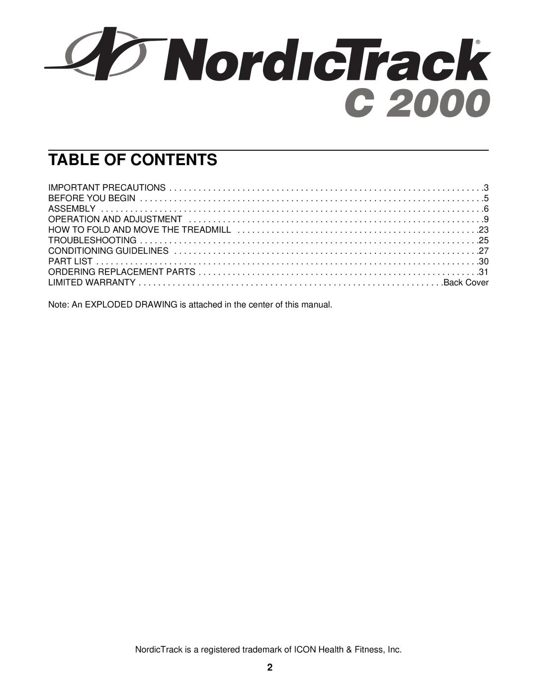 NordicTrack NTL10840 manual Table of Contents 