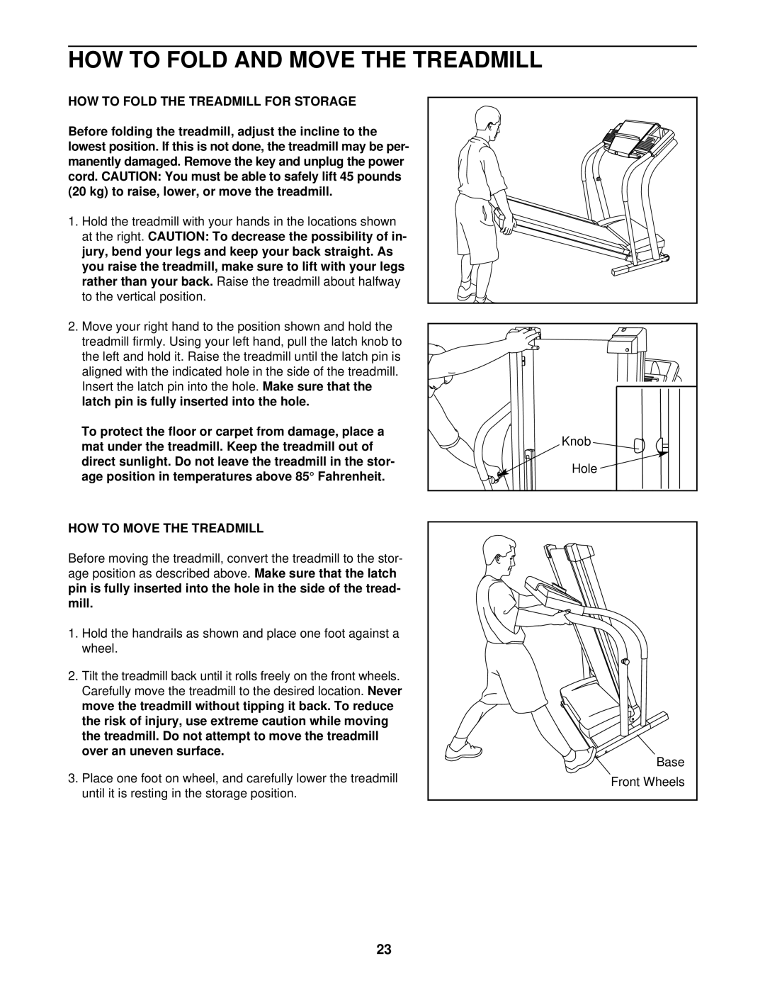 NordicTrack NTL10840 HOW to Fold and Move the Treadmill, HOW to Fold the Treadmill for Storage, HOW to Move the Treadmill 