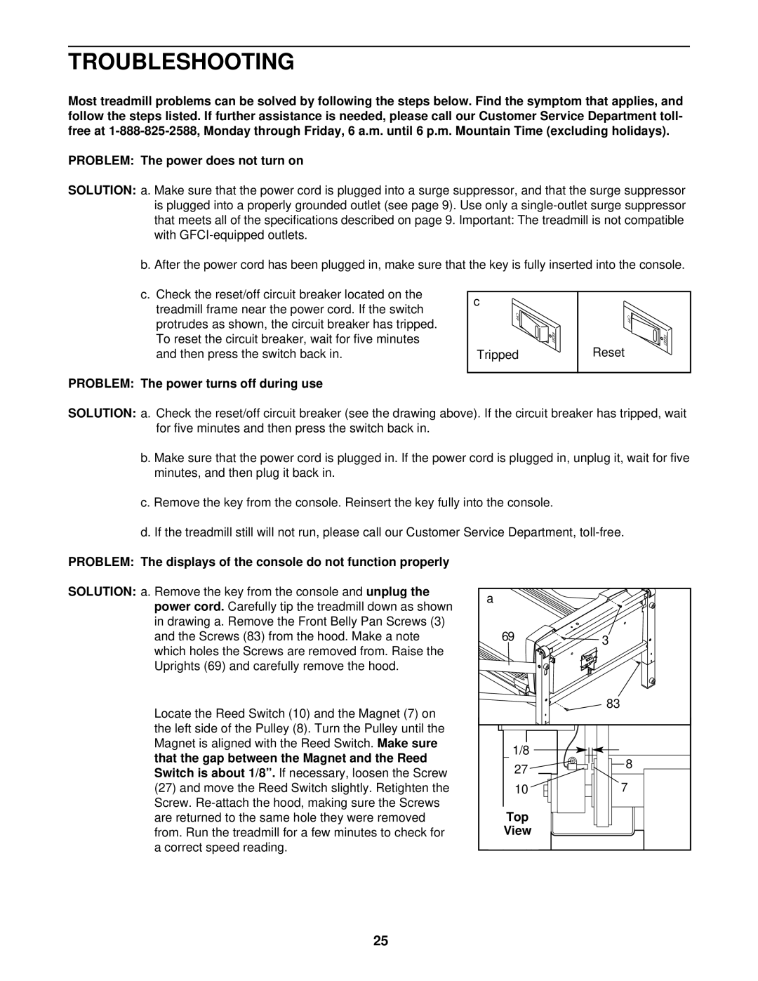 NordicTrack NTL10840 manual Troubleshooting, Problem The power turns off during use, Top View 