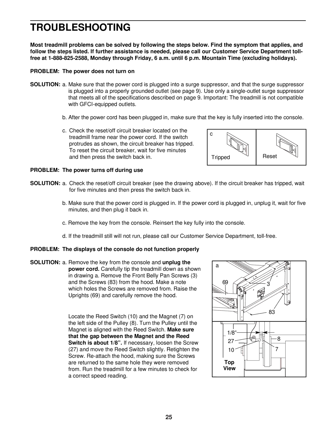 NordicTrack NTL10841 manual Troubleshooting, Problem The power turns off during use, Top View 