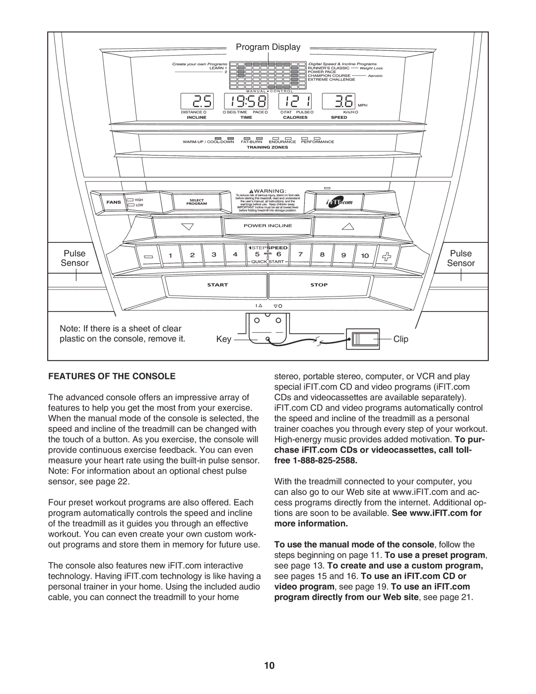 NordicTrack NTL10842 manual Features of the Console 