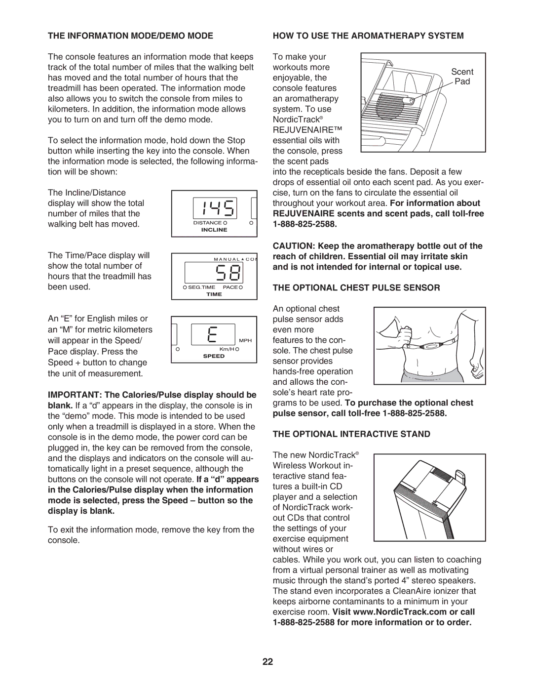 NordicTrack NTL10842 manual Information MODE/DEMO Mode, HOW to USE the Aromatherapy System, Optional Chest Pulse Sensor 