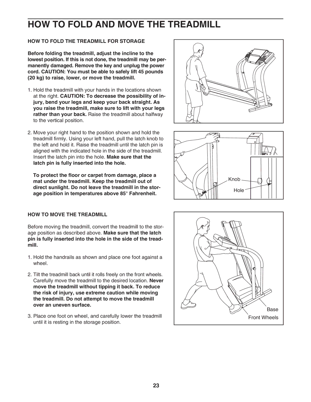 NordicTrack NTL10842 HOW to Fold and Move the Treadmill, HOW to Fold the Treadmill for Storage, HOW to Move the Treadmill 