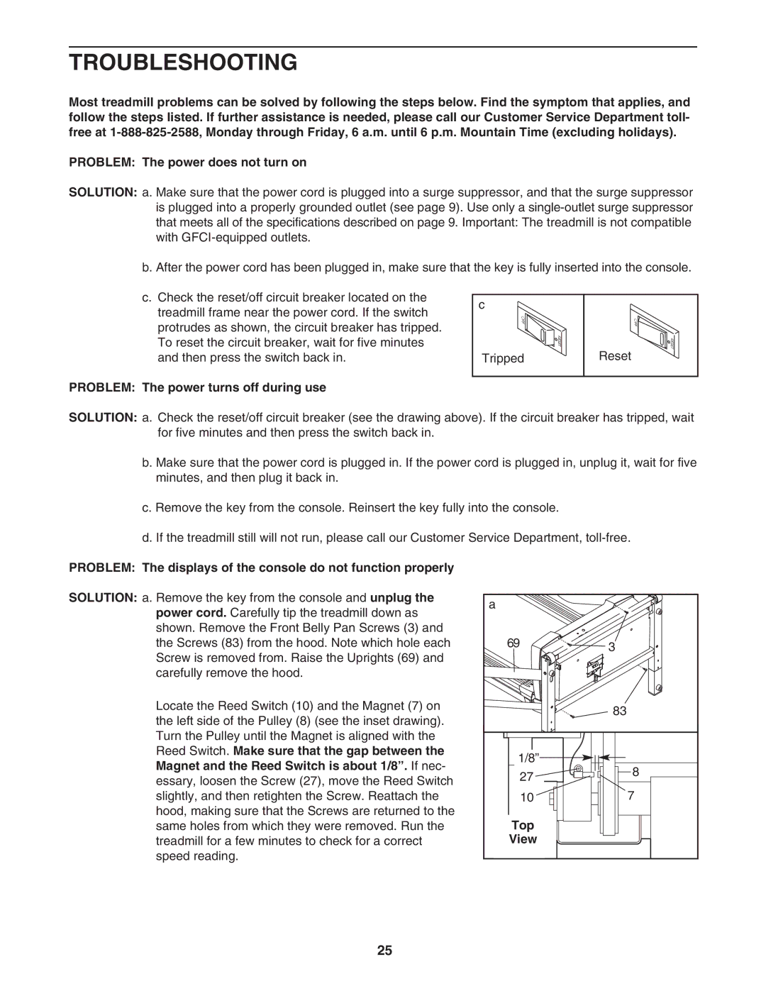 NordicTrack NTL10842 manual Troubleshooting, Problem The power turns off during use, Top View 