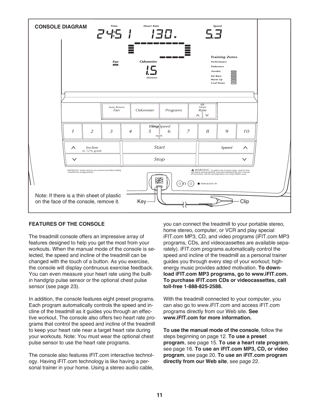 NordicTrack NTL10850 user manual Console Diagram, Features of the Console 