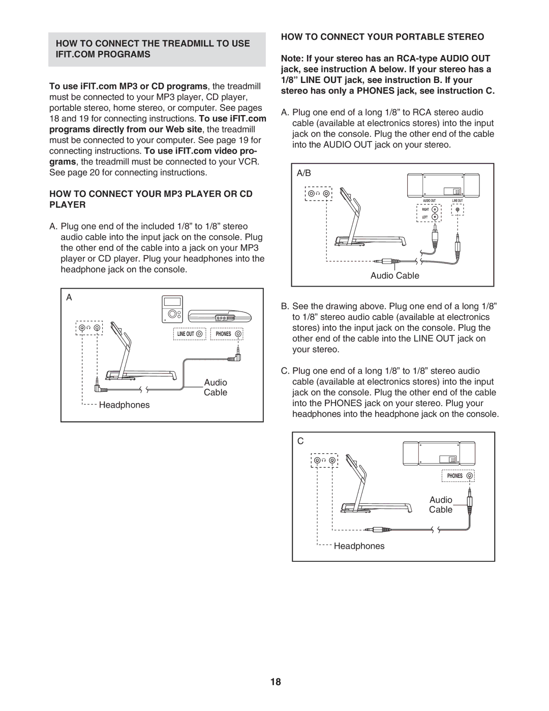 NordicTrack NTL10850 HOW to Connect Your MP3 Player or CD Player, HOW to Connect Your Portable Stereo, Audio Cable 