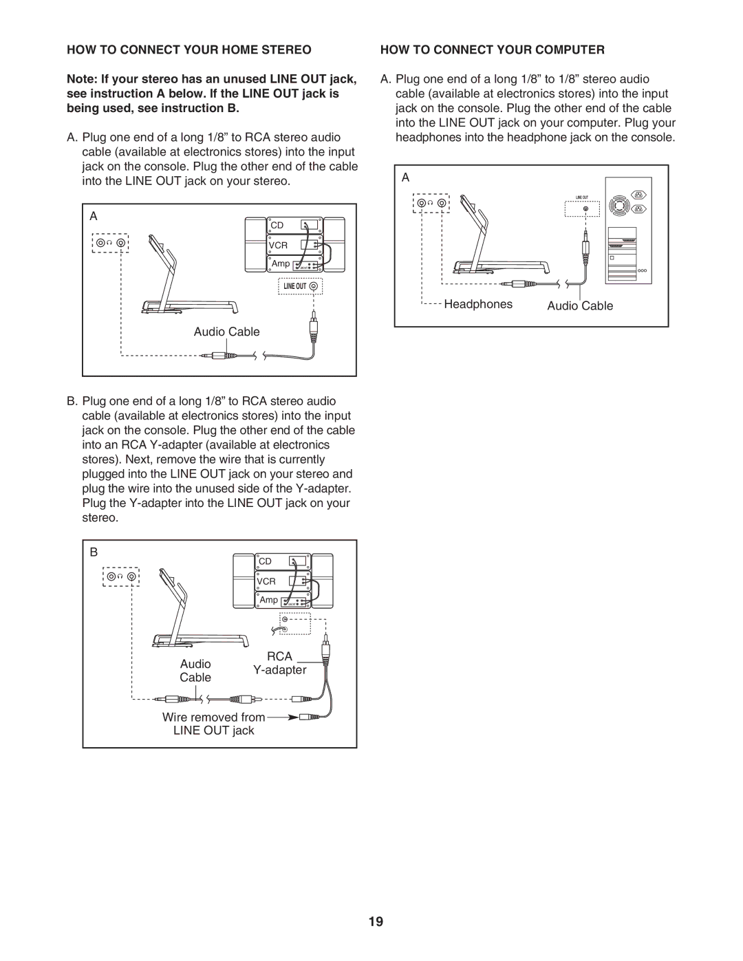 NordicTrack NTL10850 user manual HOW to Connect Your Home Stereo, HOW to Connect Your Computer 