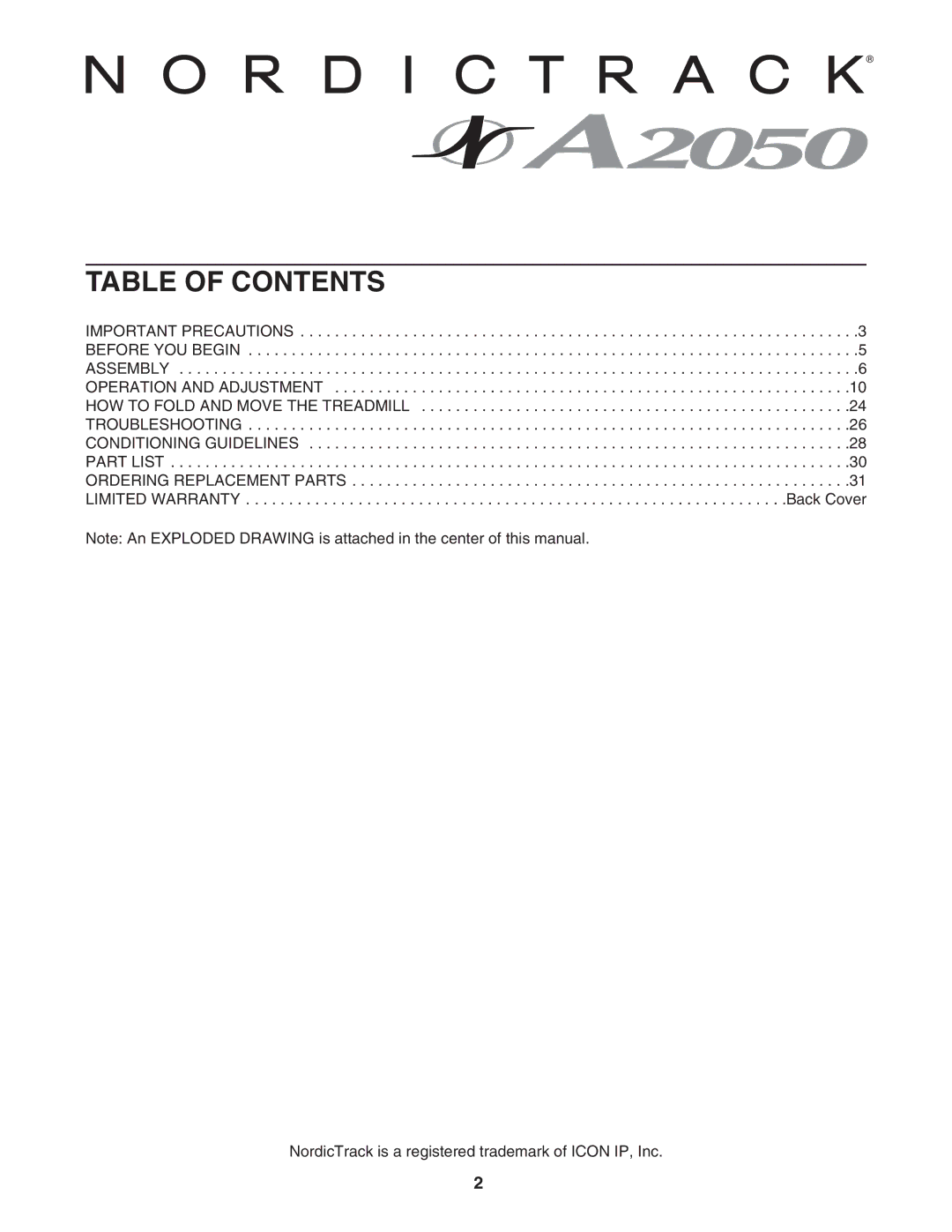 NordicTrack NTL10851 manual Table of Contents 