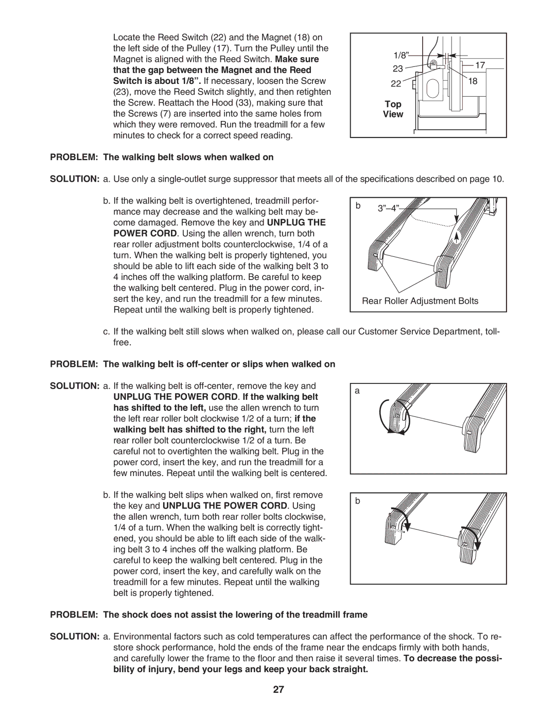 NordicTrack NTL10851 manual Top, Problem The walking belt slows when walked on 