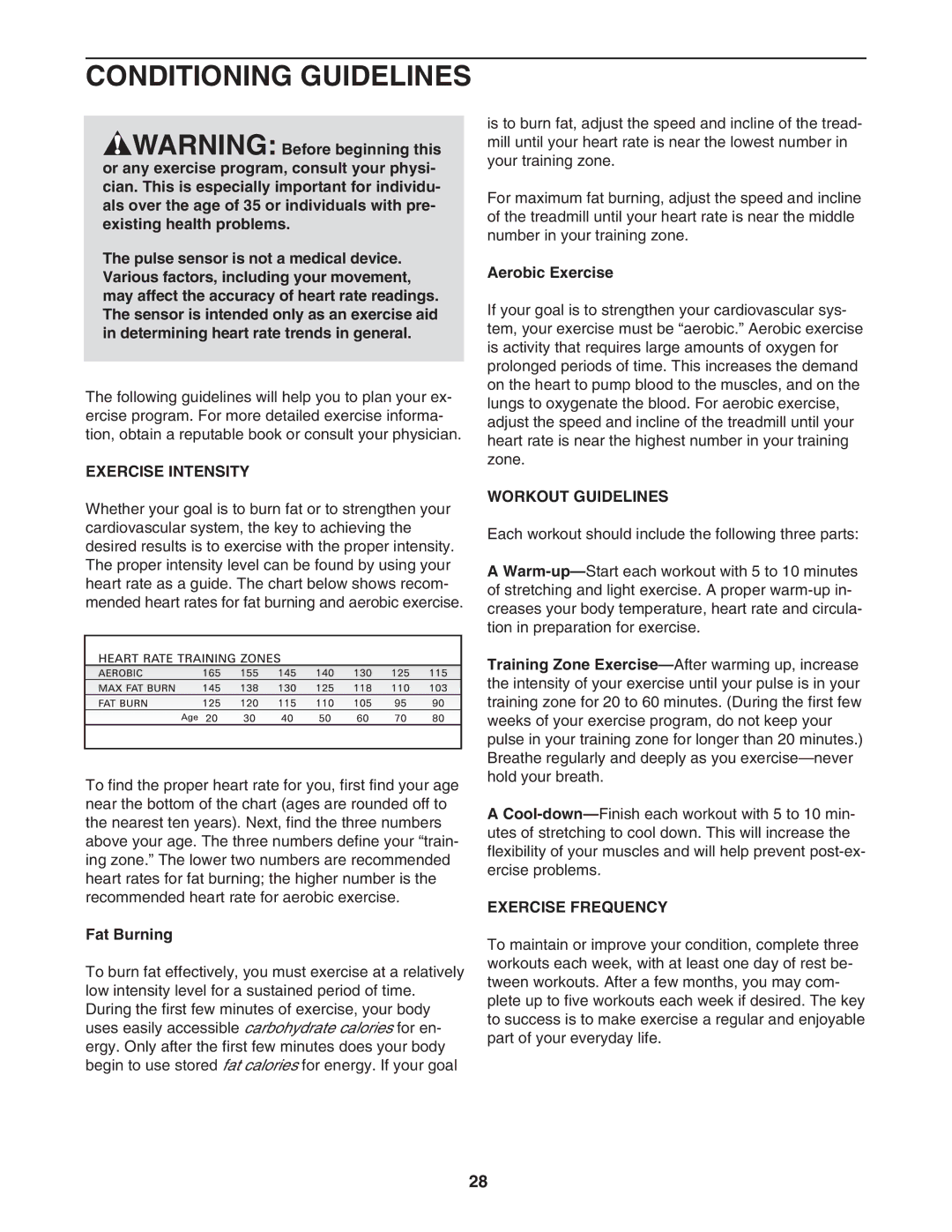 NordicTrack NTL10905.0 user manual Conditioning Guidelines, Exercise Intensity, Workout Guidelines, Exercise Frequency 