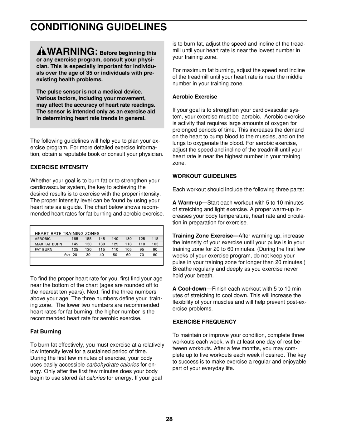 NordicTrack NTL10905.3 user manual Conditioning Guidelines, Exercise Intensity, Workout Guidelines, Exercise Frequency 