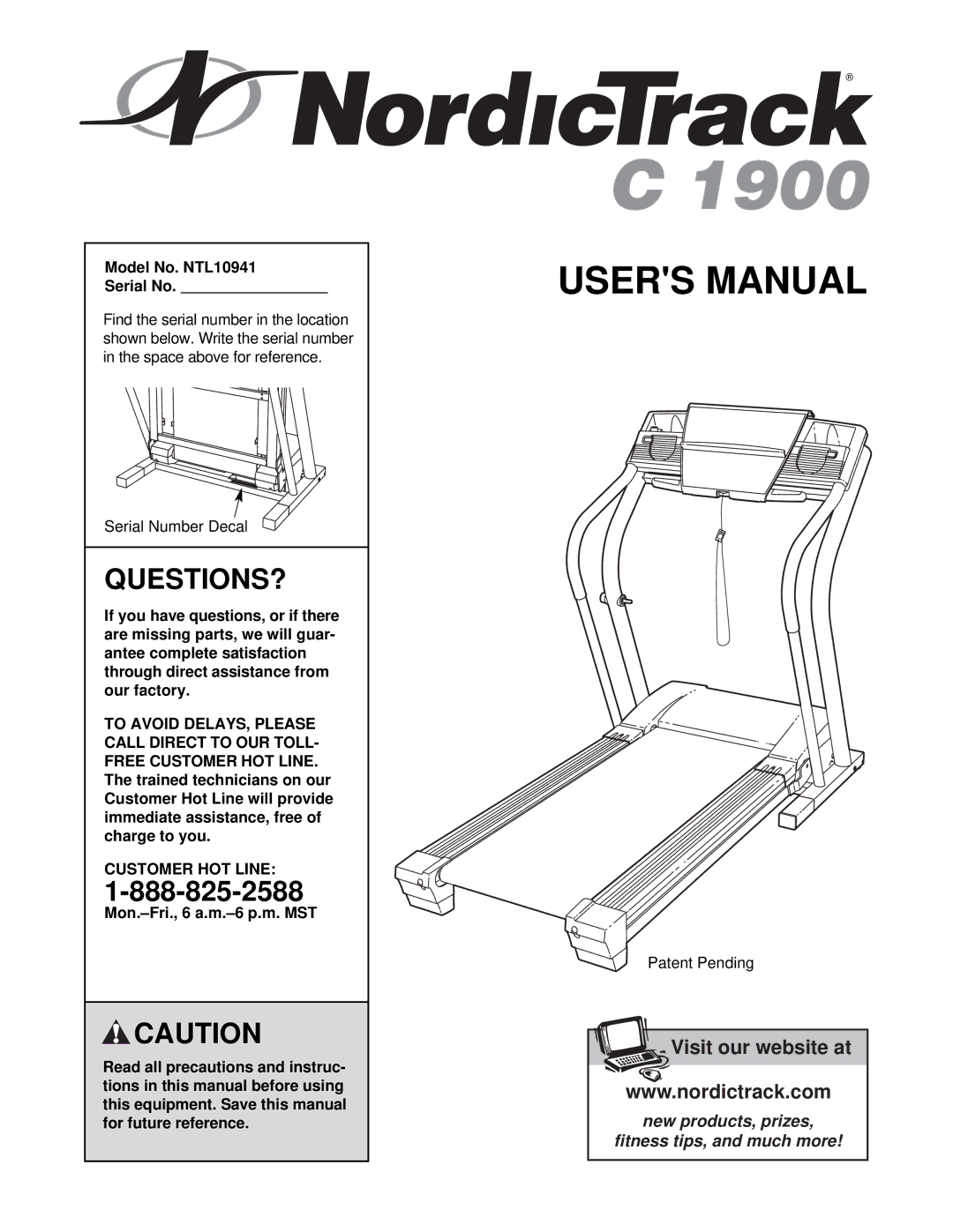 NordicTrack manual Questions?, Model No. NTL10941 Serial No, Customer HOT Line 