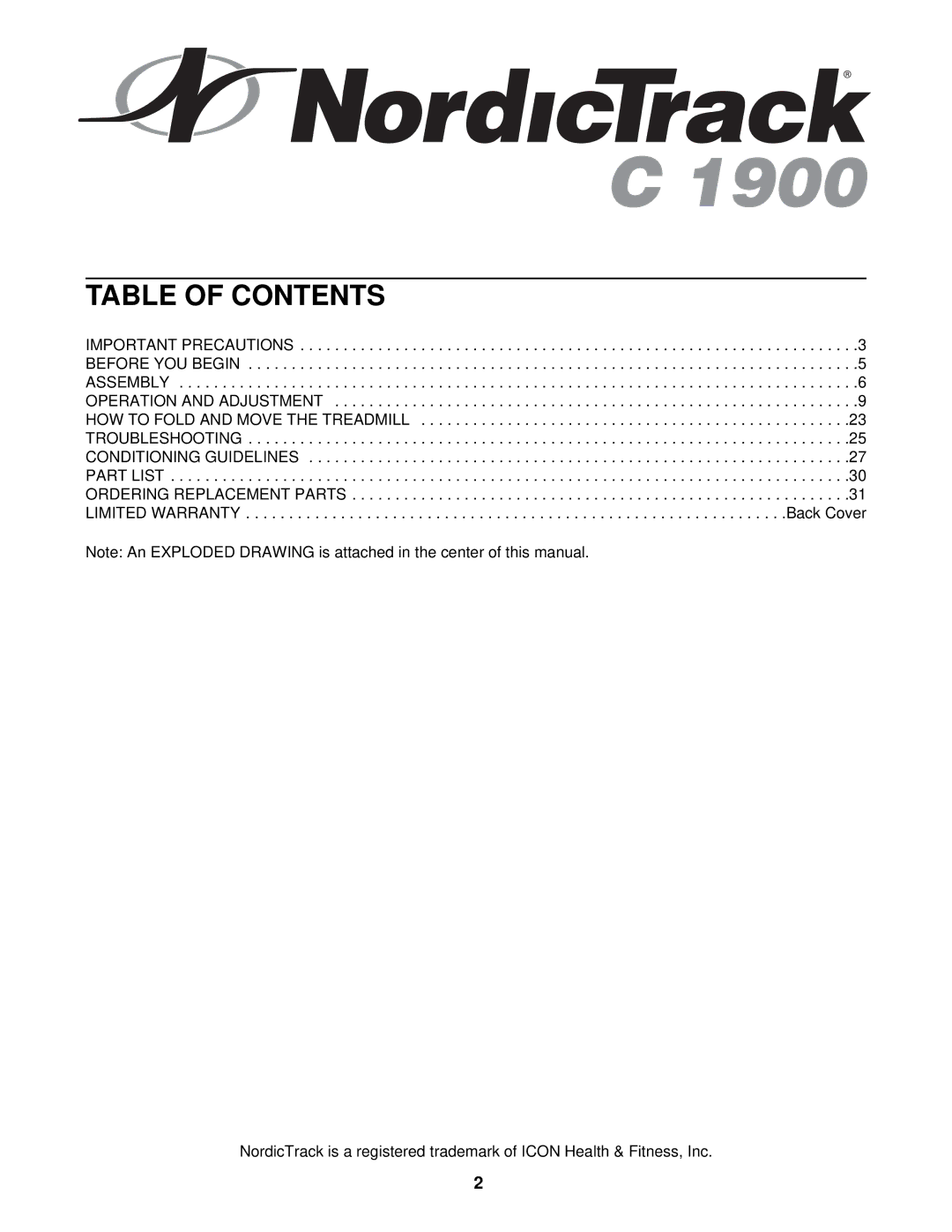 NordicTrack NTL10941 manual Table of Contents 