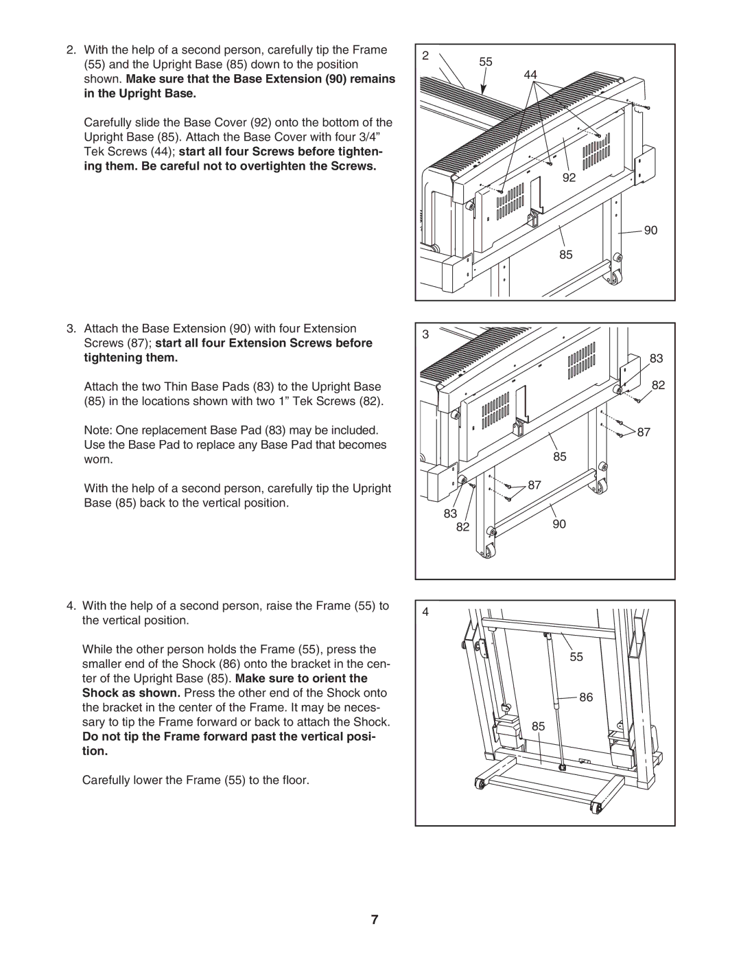 NordicTrack NTL10950 user manual Do not tip the Frame forward past the vertical posi- tion 