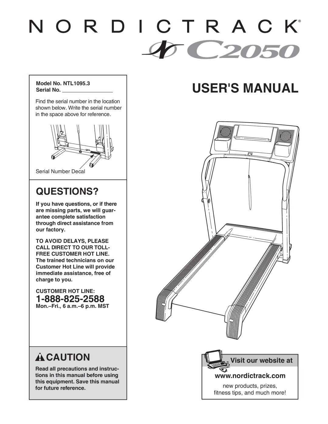 NordicTrack user manual Questions?, Model No. NTL1095.3 Serial No, Customer HOT Line 