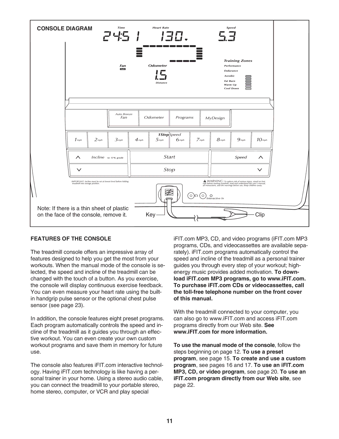 NordicTrack NTL1095.3 user manual Console Diagram, Features of the Console 