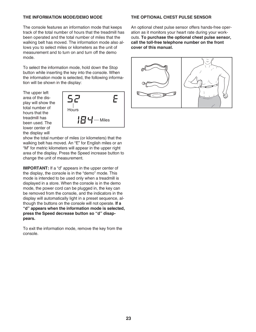 NordicTrack NTL1095.3 user manual Information MODE/DEMO Mode, Optional Chest Pulse Sensor 