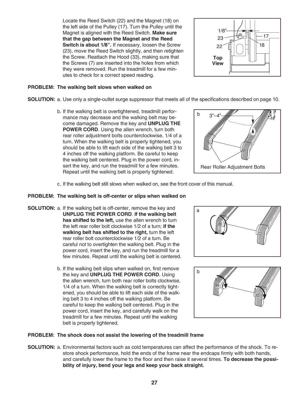 NordicTrack NTL1095.3 user manual Top, Problem The walking belt slows when walked on 