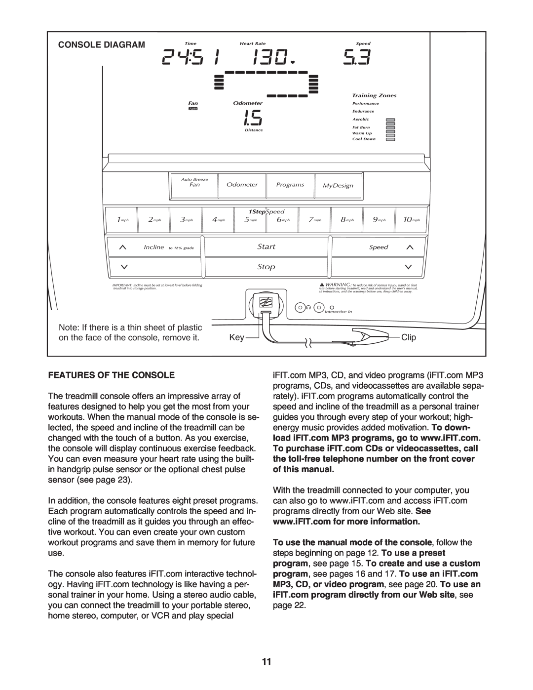 NordicTrack NTL1095.3 user manual Console Diagram, Features Of The Console 
