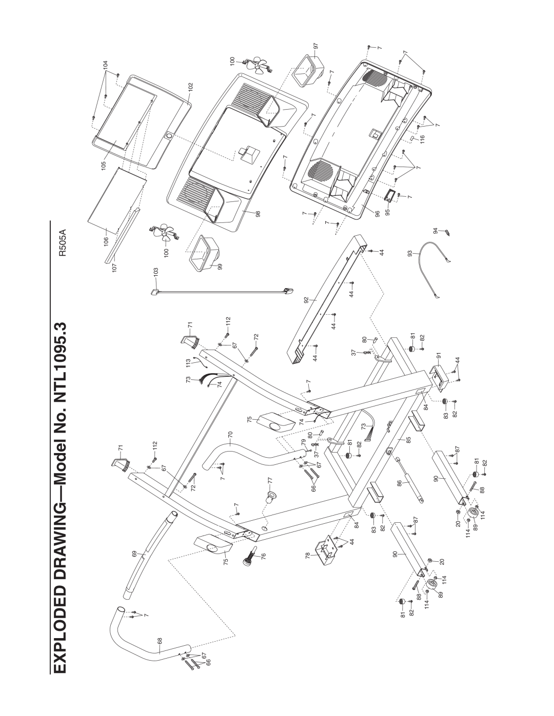 NordicTrack user manual EXPLODED DRAWING-Model No. NTL1095.3, R505A, 106105 107, 73 113 