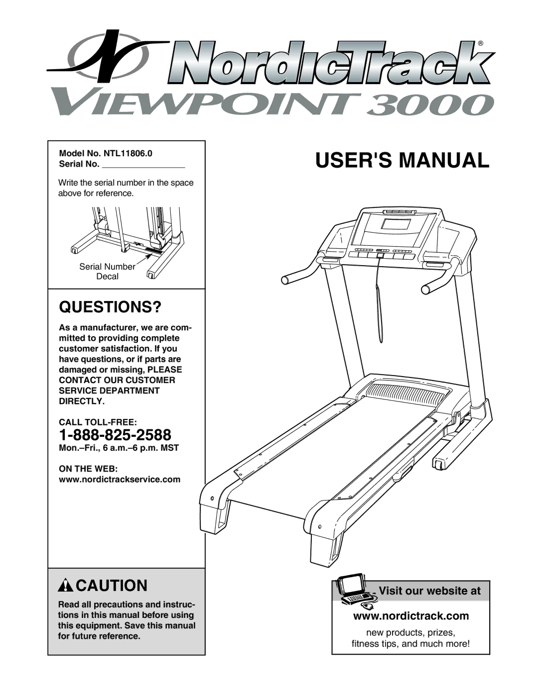 NordicTrack manual Questions?, Model No. NTL11806.0 Serial No, Call TOLL-FREE 