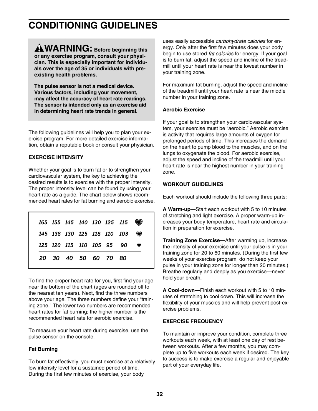 NordicTrack NTL11806.0 manual Conditioning Guidelines, Exercise Intensity, Workout Guidelines, Exercise Frequency 