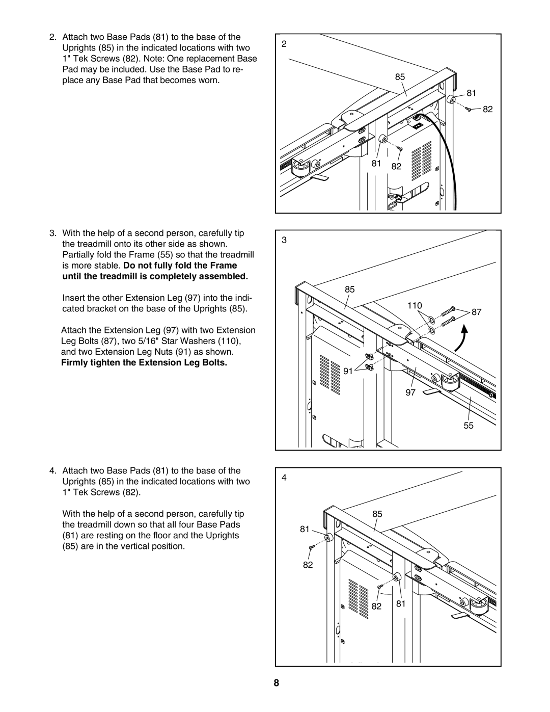 NordicTrack NTL11806.0 manual Firmly tighten the Extension Leg Bolts 