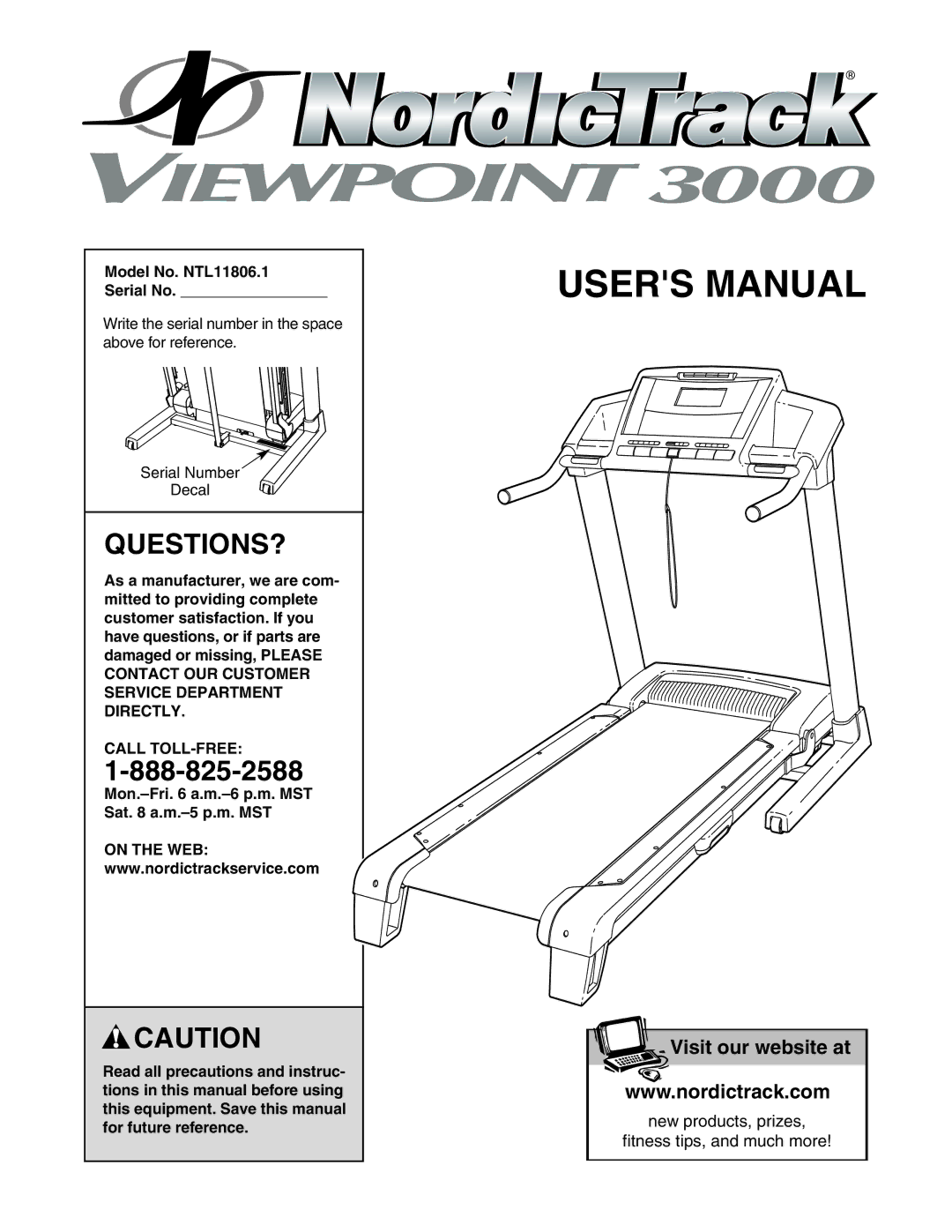 NordicTrack manual Questions?, Model No. NTL11806.1 Serial No, Call TOLL-FREE 