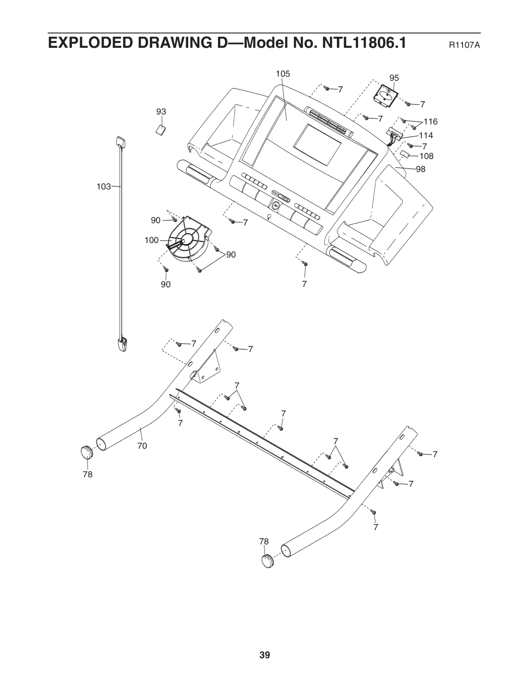 NordicTrack manual Exploded Drawing D-Model No. NTL11806.1 