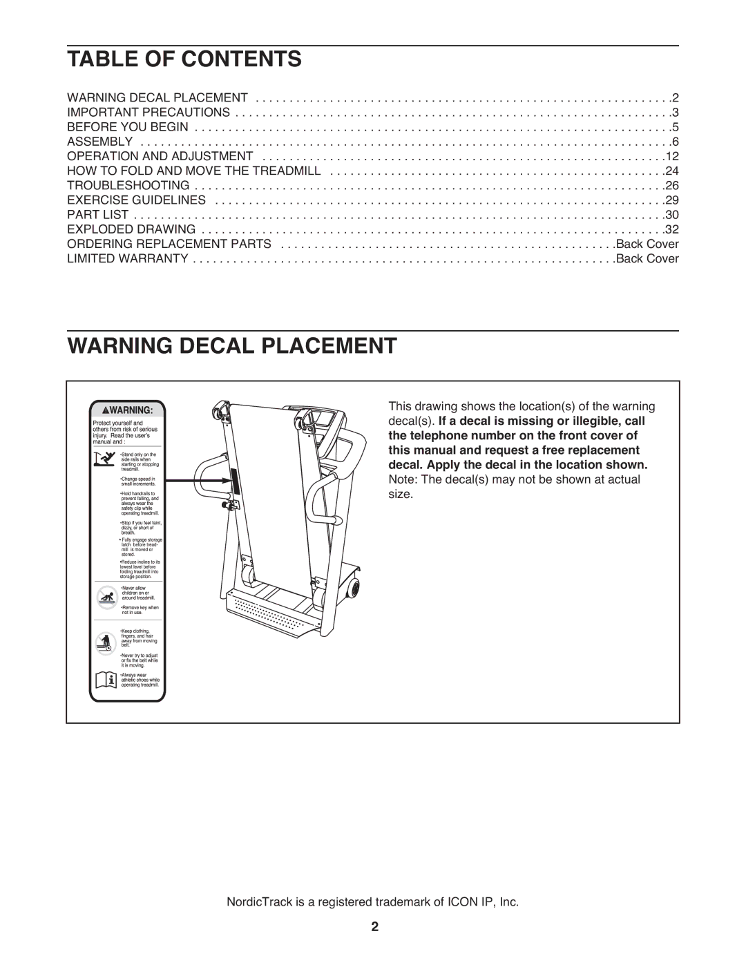 NordicTrack NTL11909.0 manual Table of Contents 