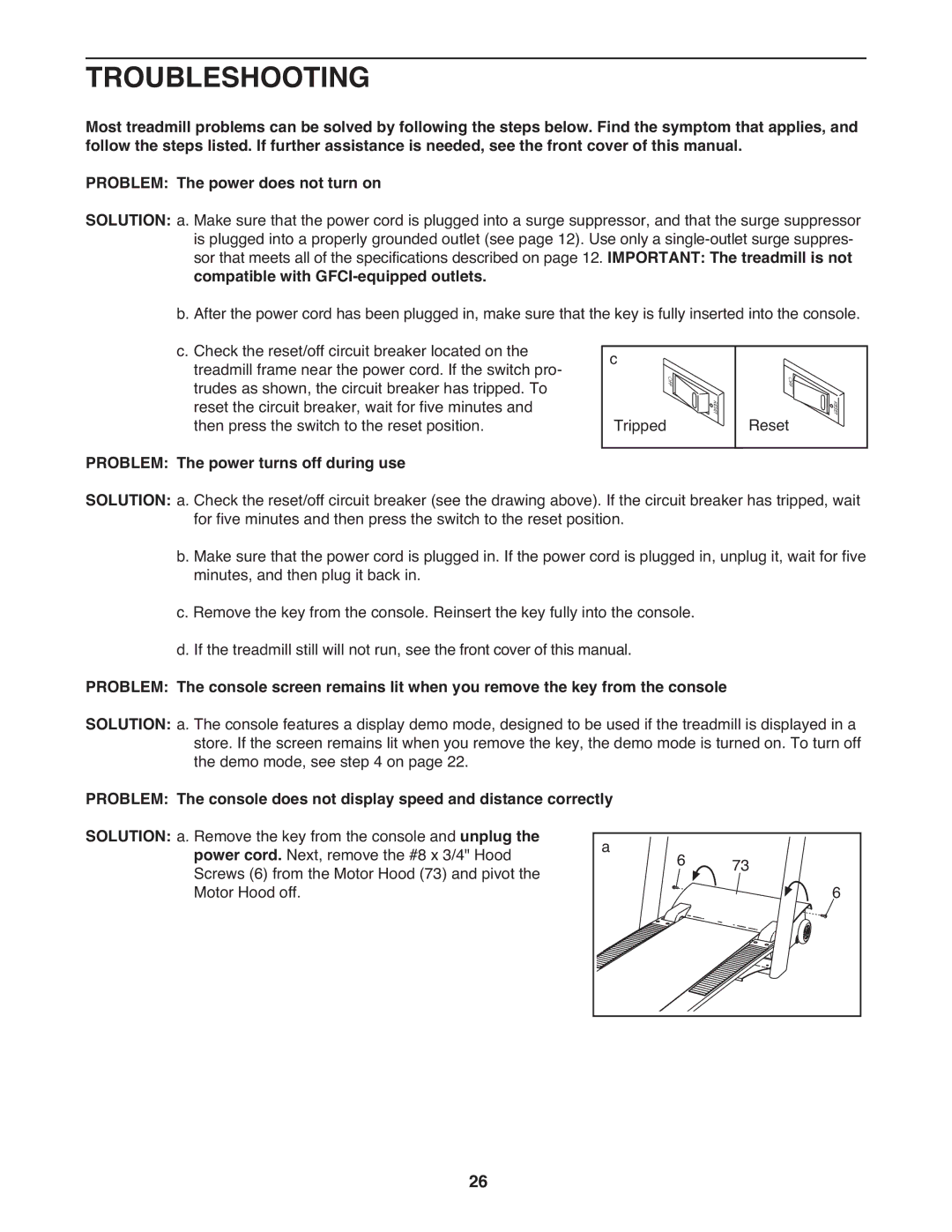 NordicTrack NTL11909.0 manual Troubleshooting, Important The treadmill is not, Compatible with GFCI-equipped outlets 