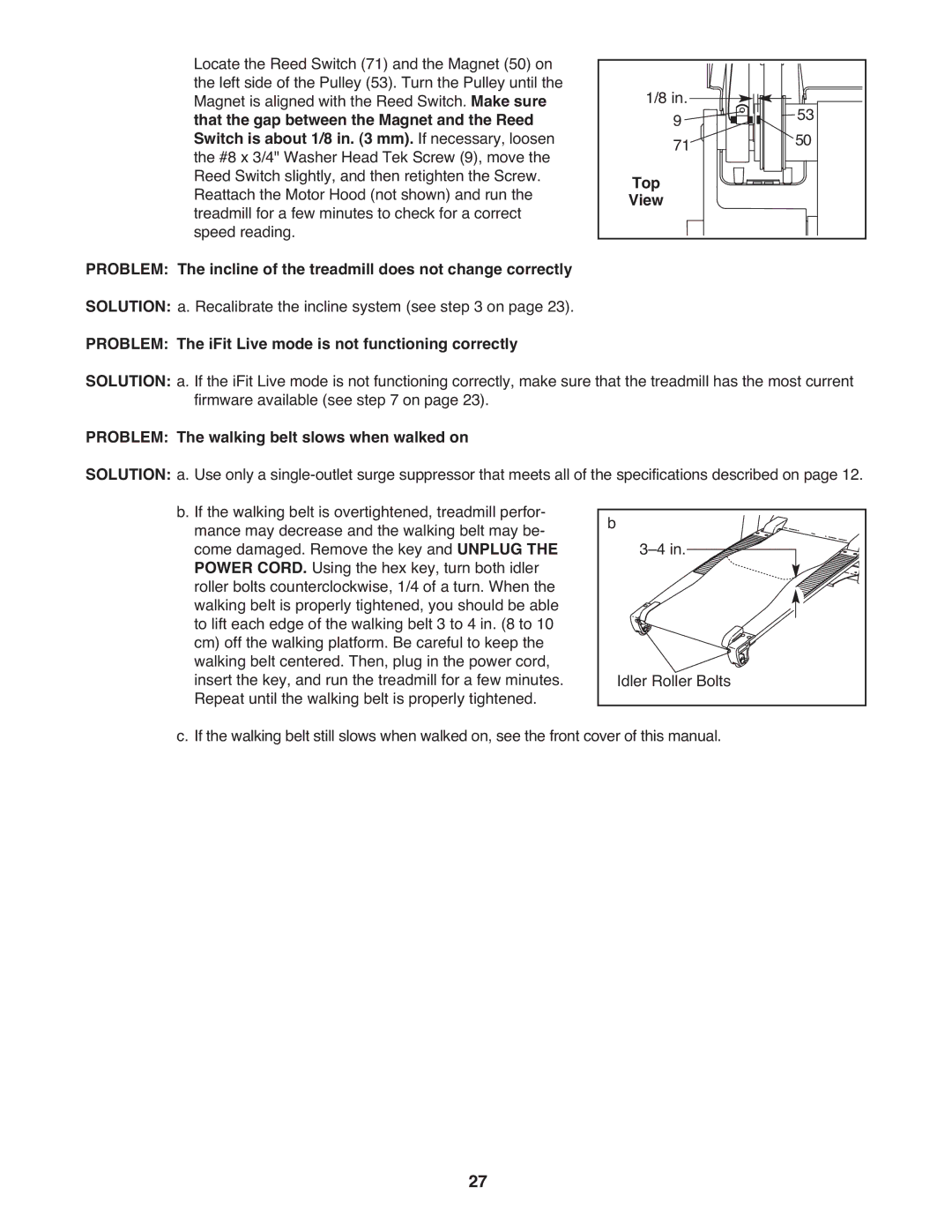 NordicTrack NTL11909.0 manual Top, Problem The iFit Live mode is not functioning correctly 