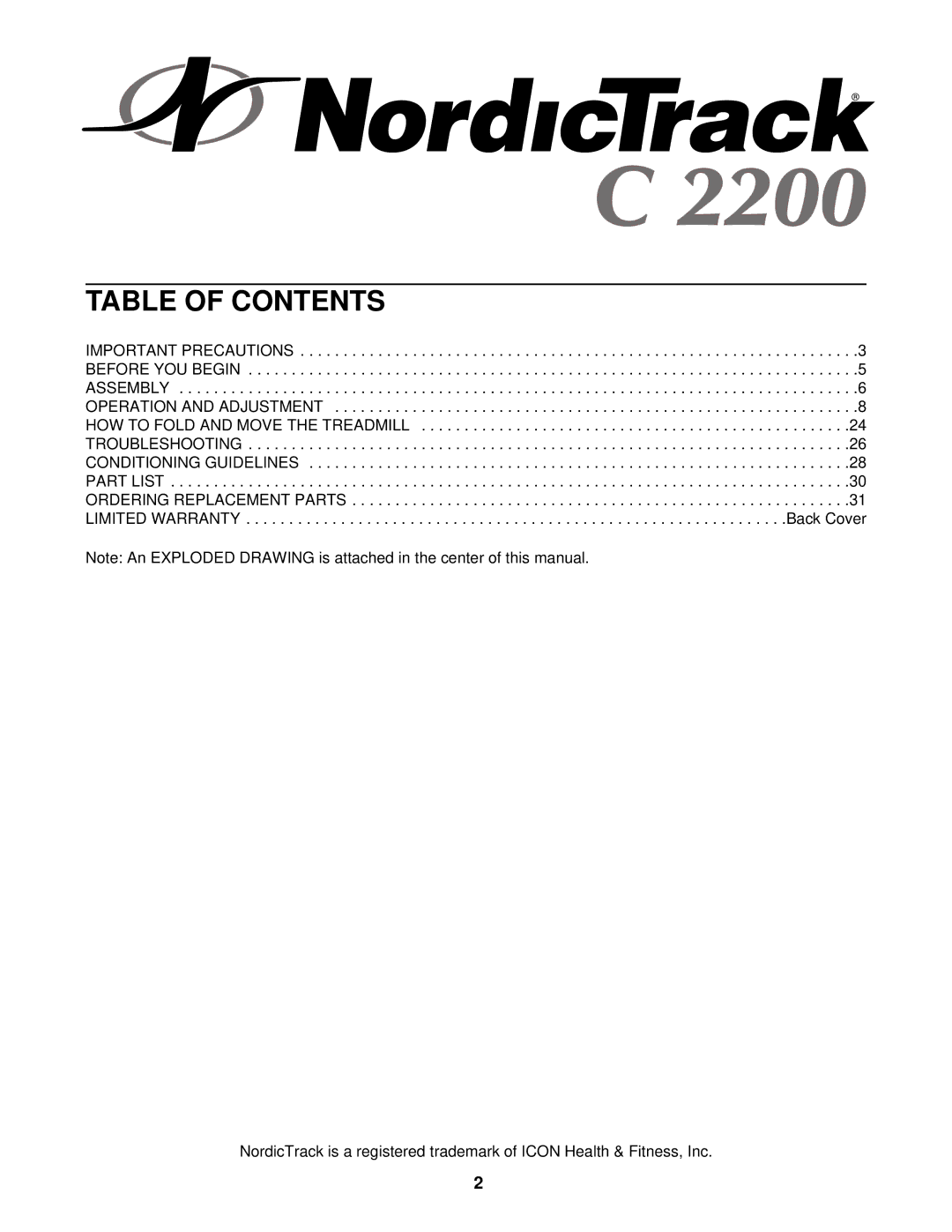 NordicTrack NTL11920 user manual Table of Contents 