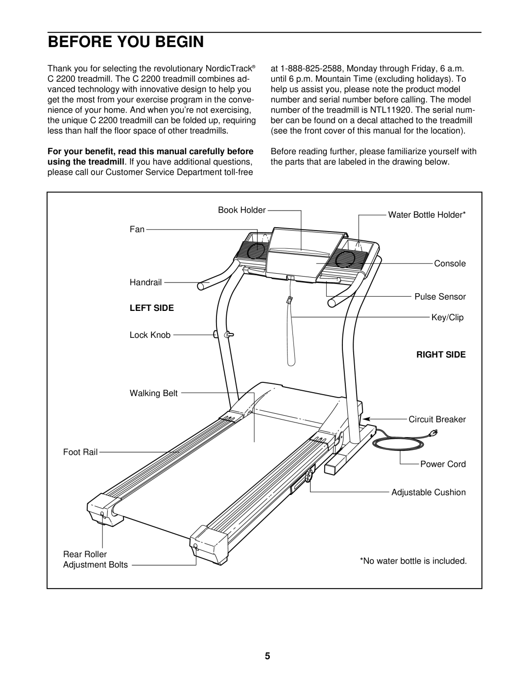 NordicTrack NTL11920 user manual Before YOU Begin, Using the treadmill, Left Side, Right Side 