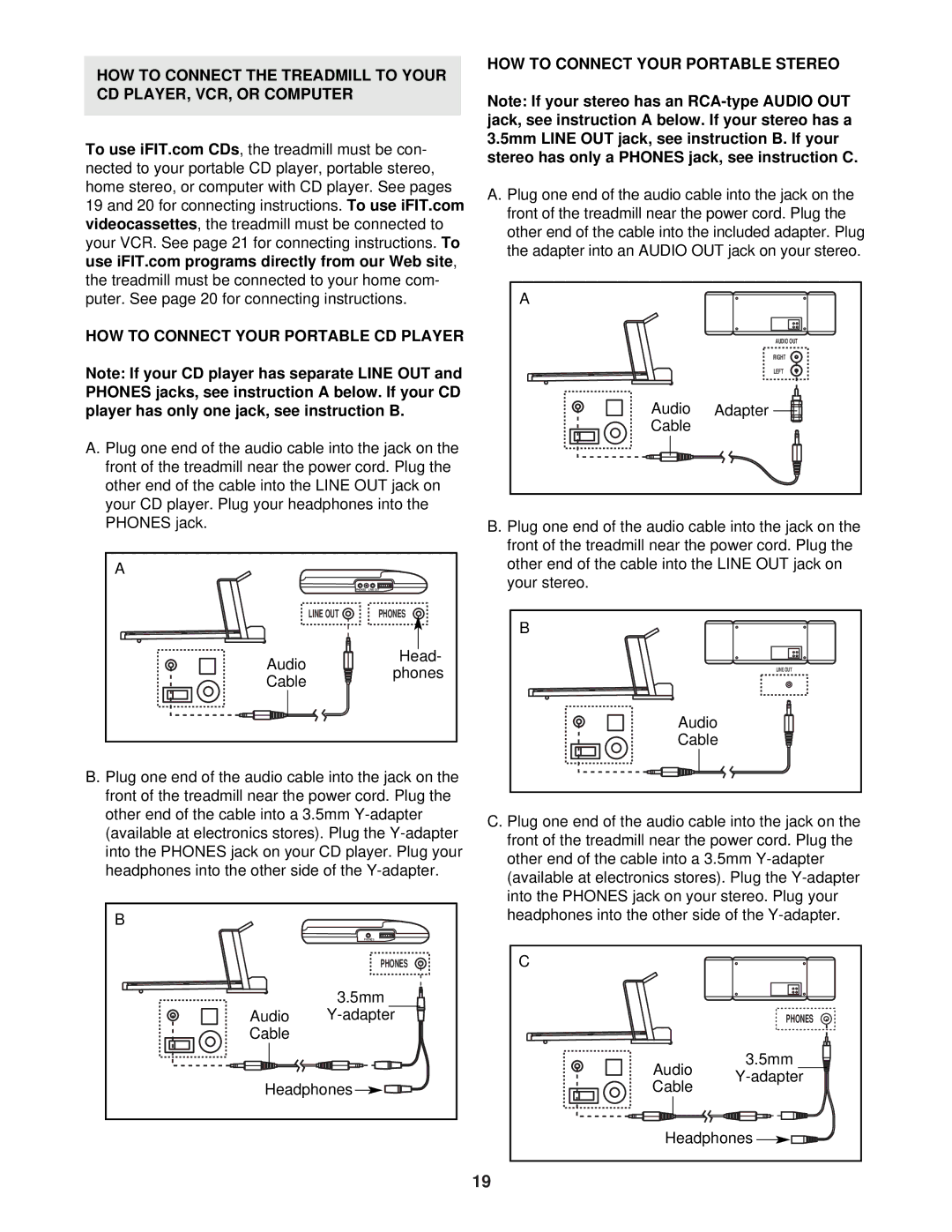 NordicTrack NTL12840 user manual HOW to Connect Your Portable Stereo 