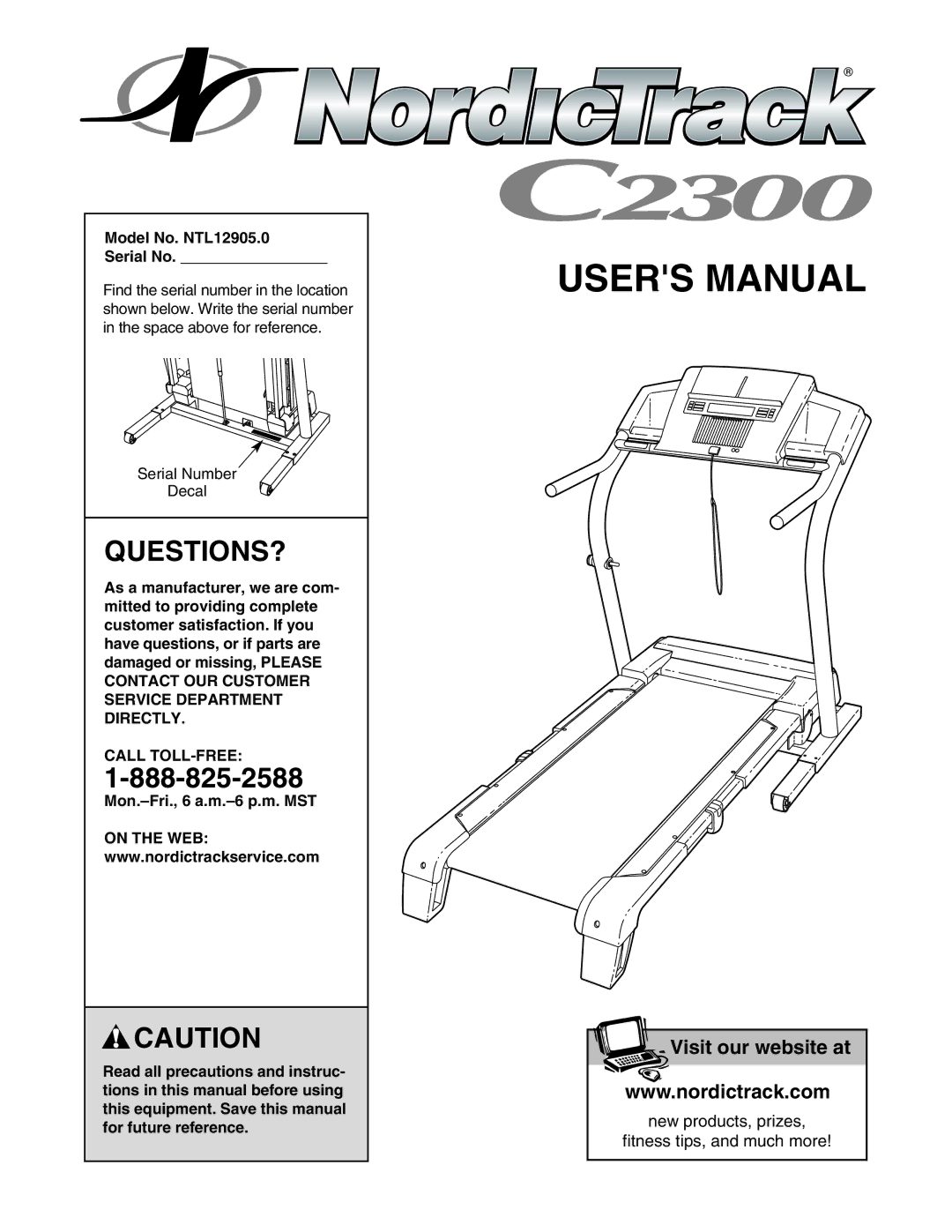 NordicTrack manual Questions?, Model No. NTL12905.0 Serial No, Call TOLL-FREE 