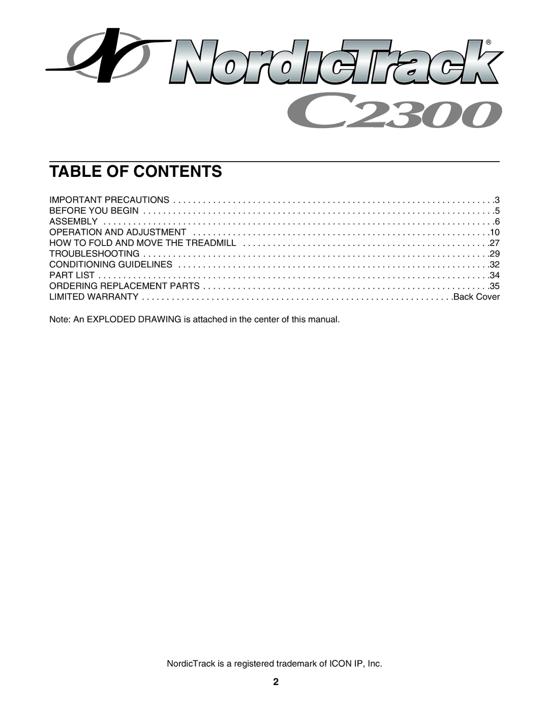 NordicTrack NTL12905.0 manual Table of Contents 