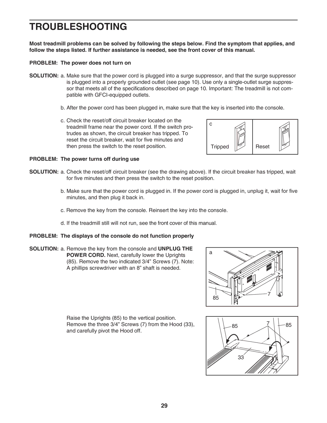 NordicTrack NTL12905.0 manual Troubleshooting, Problem The power turns off during use 