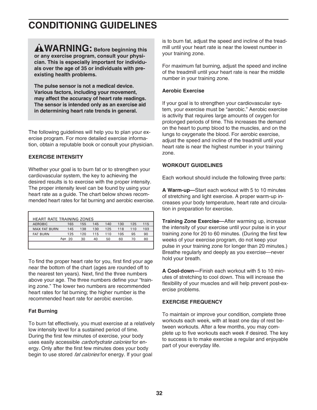 NordicTrack NTL12905.0 manual Conditioning Guidelines, Exercise Intensity, Workout Guidelines, Exercise Frequency 