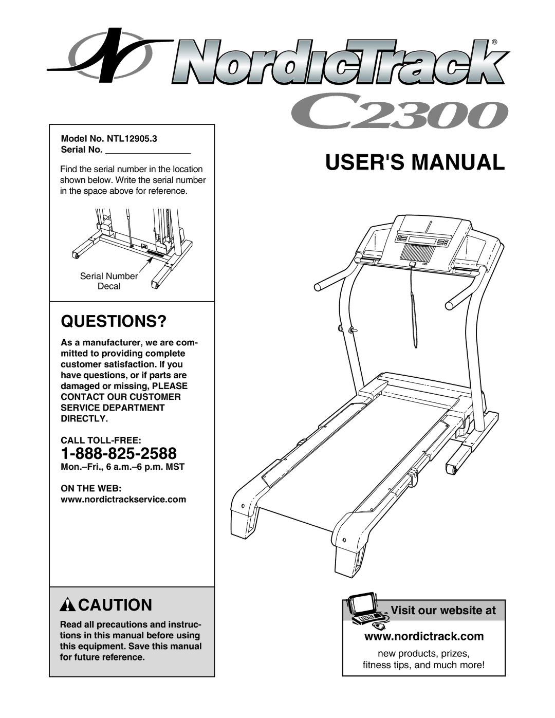 NordicTrack manual Questions?, Model No. NTL12905.3 Serial No, Call TOLL-FREE 