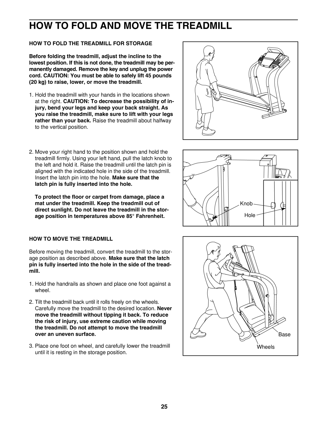 NordicTrack NTL12941 HOW to Fold and Move the Treadmill, HOW to Fold the Treadmill for Storage, HOW to Move the Treadmill 