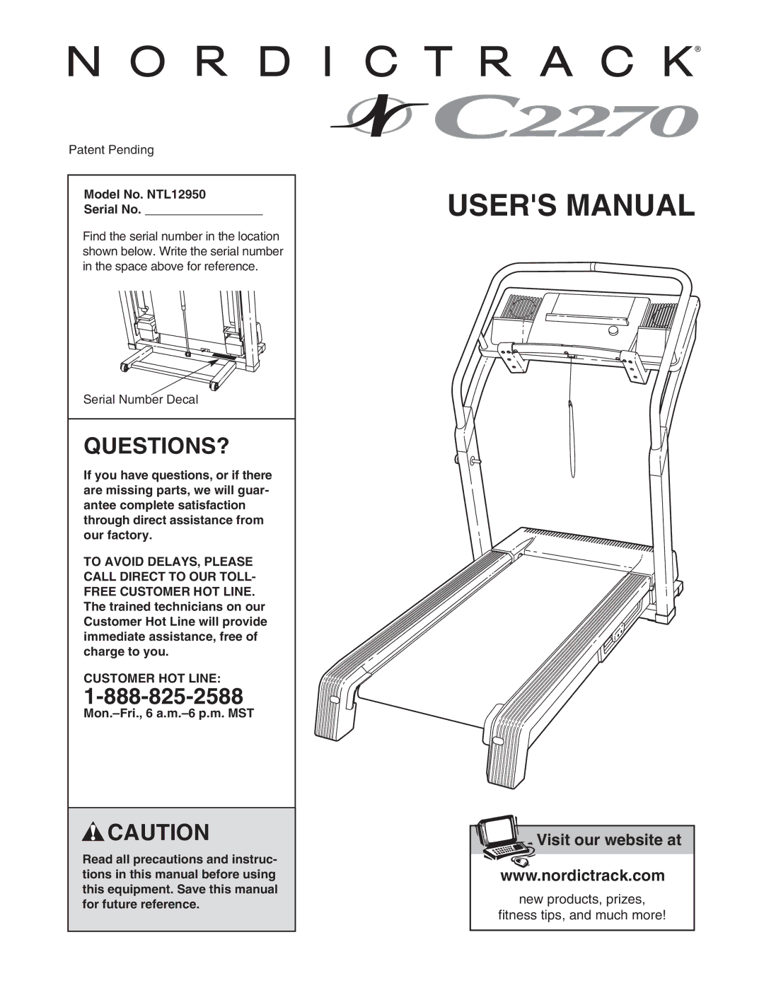 NordicTrack user manual Questions?, Model No. NTL12950 Serial No, Customer HOT Line 