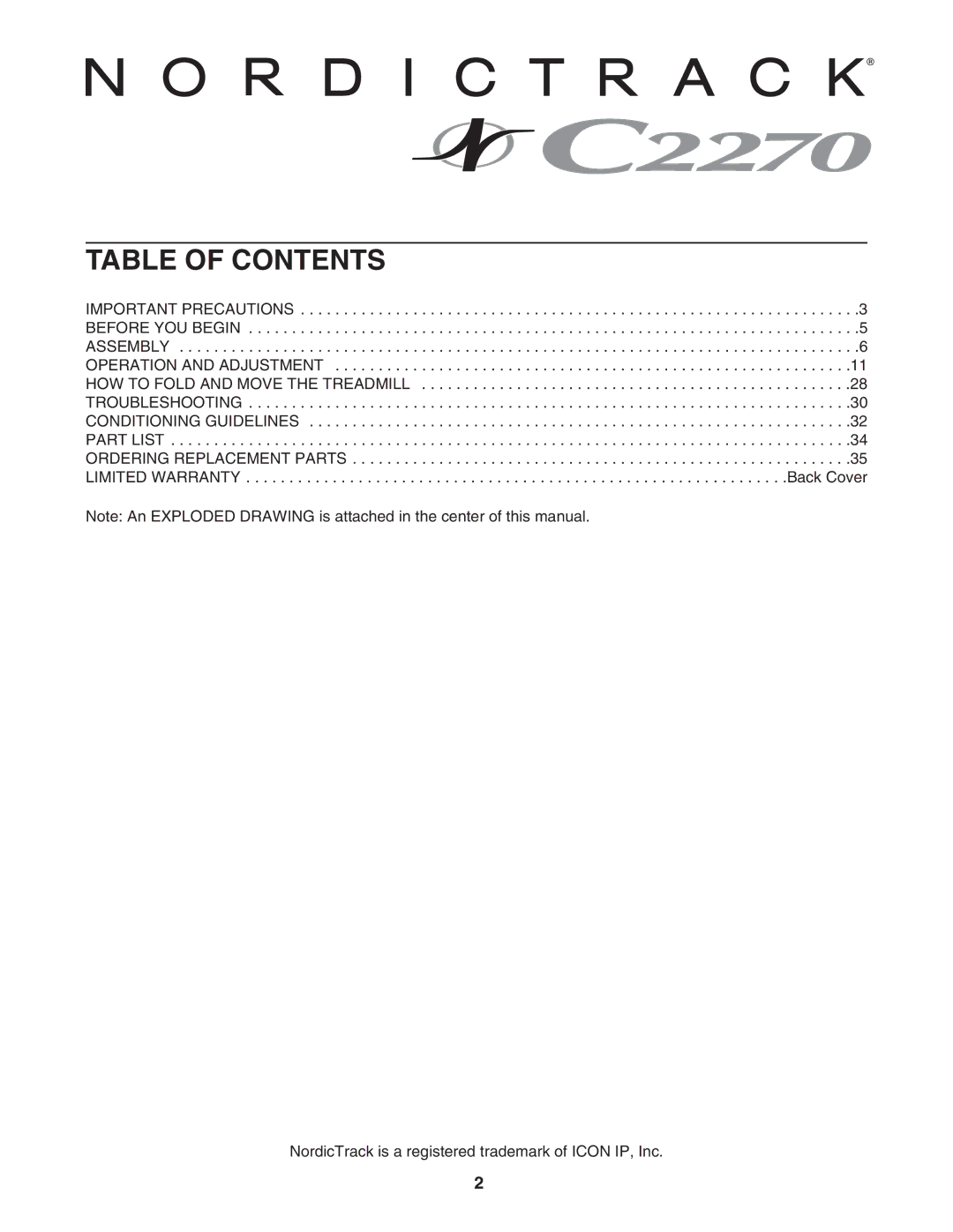 NordicTrack NTL12950 user manual Table of Contents 