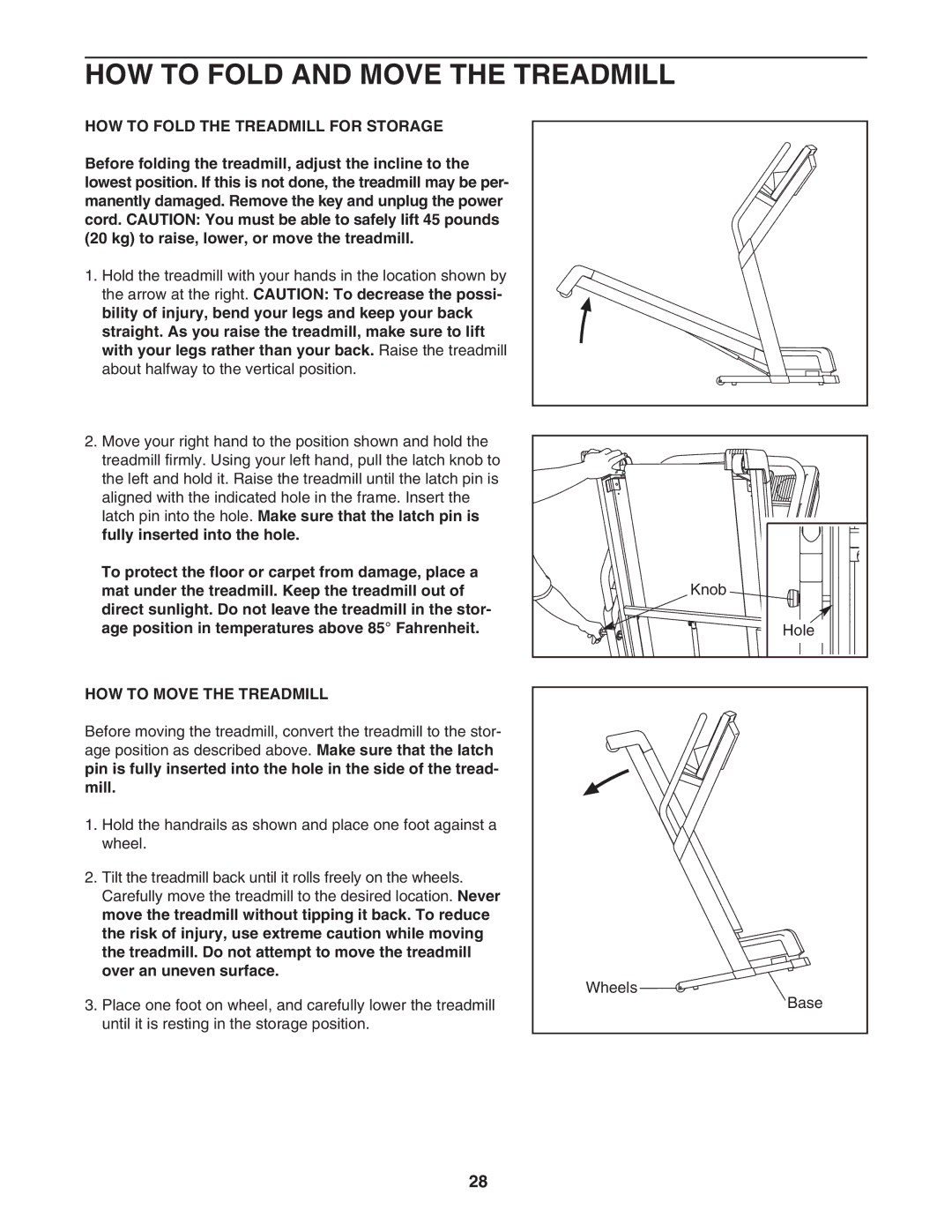 NordicTrack NTL12950 HOW to Fold and Move the Treadmill, HOW to Fold the Treadmill for Storage, HOW to Move the Treadmill 