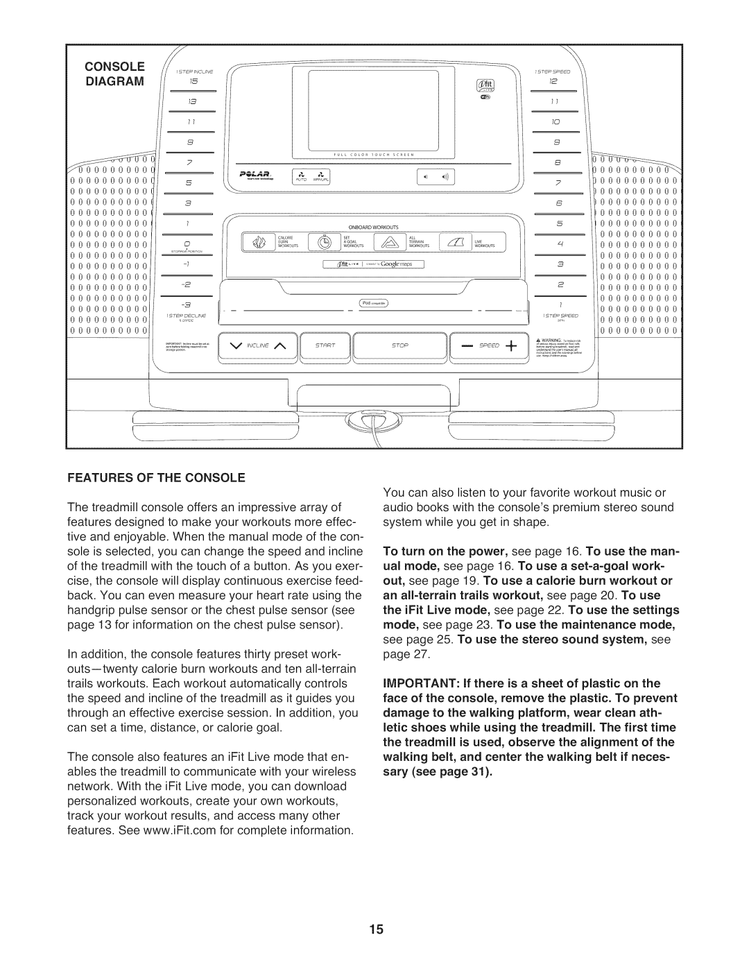 NordicTrack NTL14010.0 warranty Features of the Console 