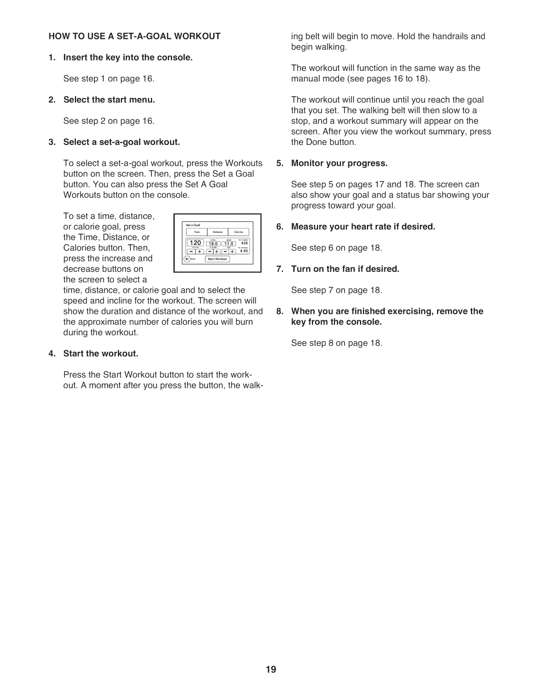 NordicTrack NTL14010.0 warranty HOW to USE a SET-A-GOAL Workout, Turn on the fan if desired 