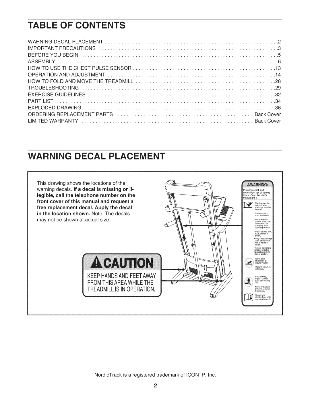 NordicTrack NTL14010.0 warranty Contents 