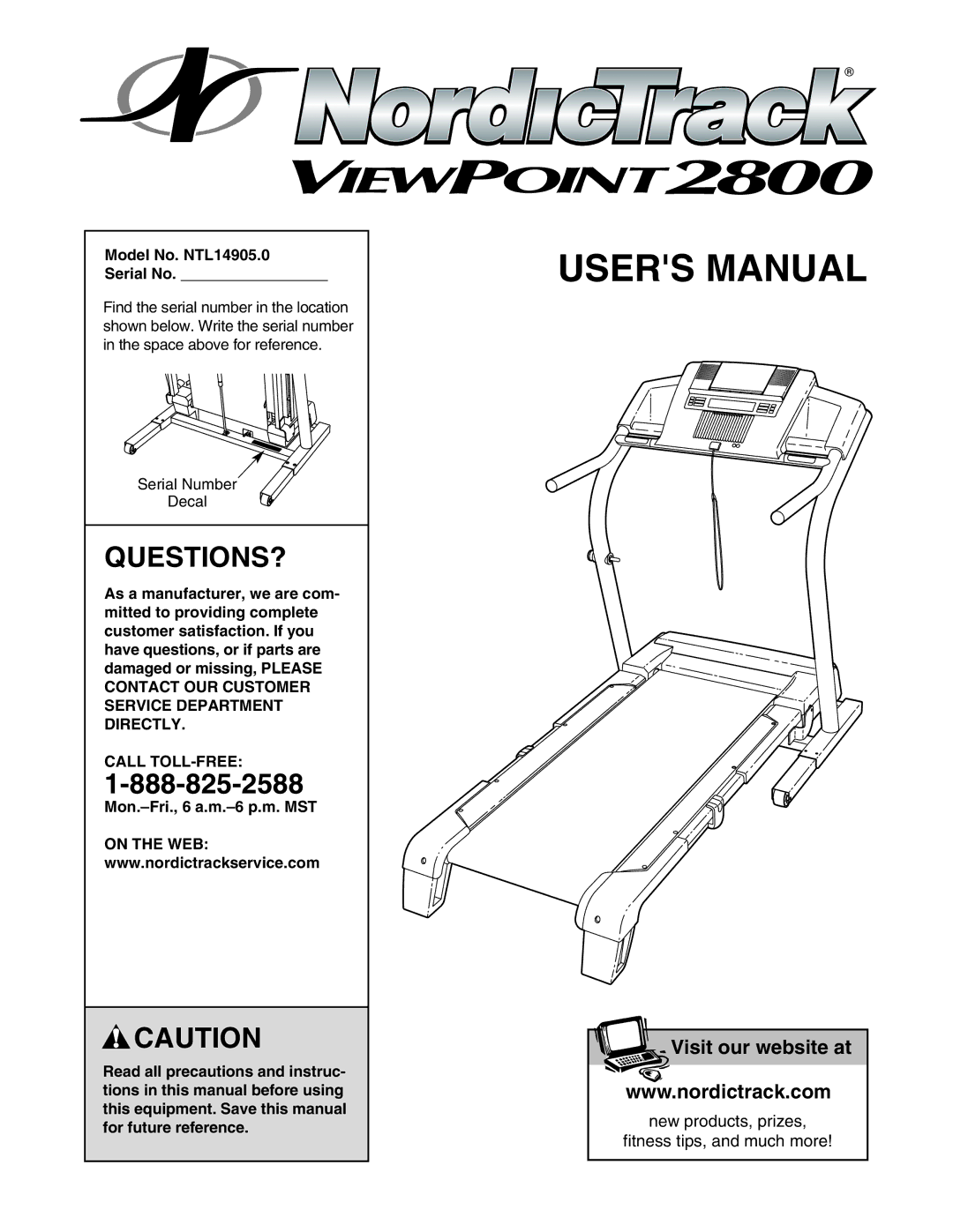 NordicTrack user manual Questions?, Model No. NTL14905.0 Serial No, Call TOLL-FREE 