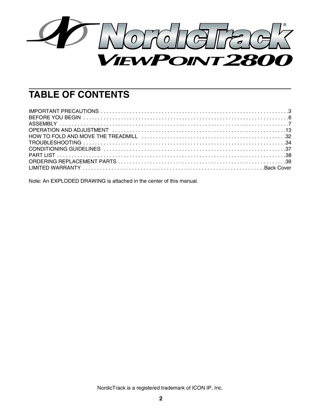 NordicTrack NTL14905.1 user manual Table of Contents 