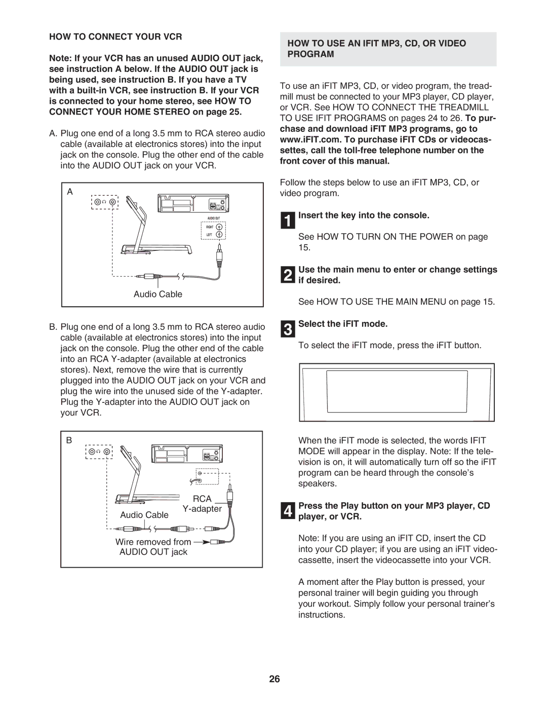 NordicTrack NTL14905.2 HOW to Connect Your VCR, HOW to USE AN Ifit MP3, CD, or Video Program, Select the iFIT mode 